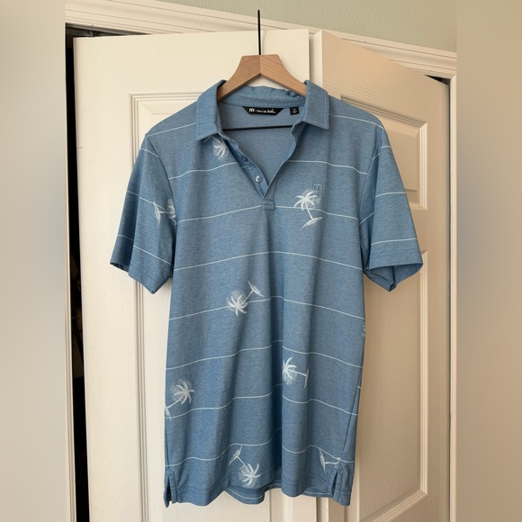 Travis Mathew Mens Baumen Around Pique Golf Polo Shirt Blue Navy Marine Hawaii M - Picture 4 of 5